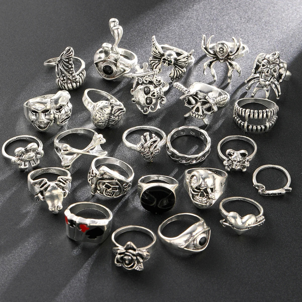 24-Piece Gothic Punk Ring Set