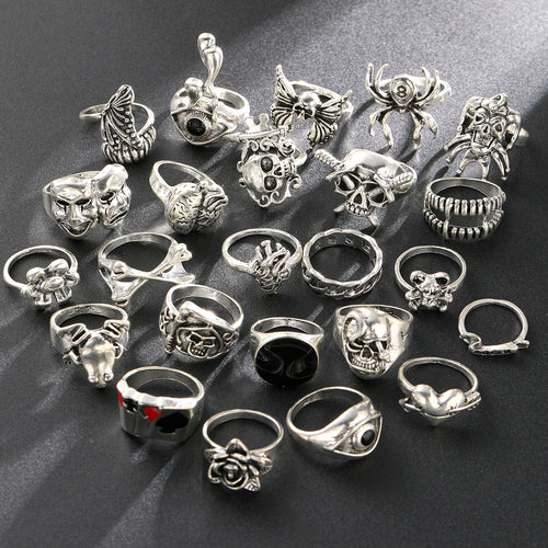 24-Piece Gothic Punk Ring Set
