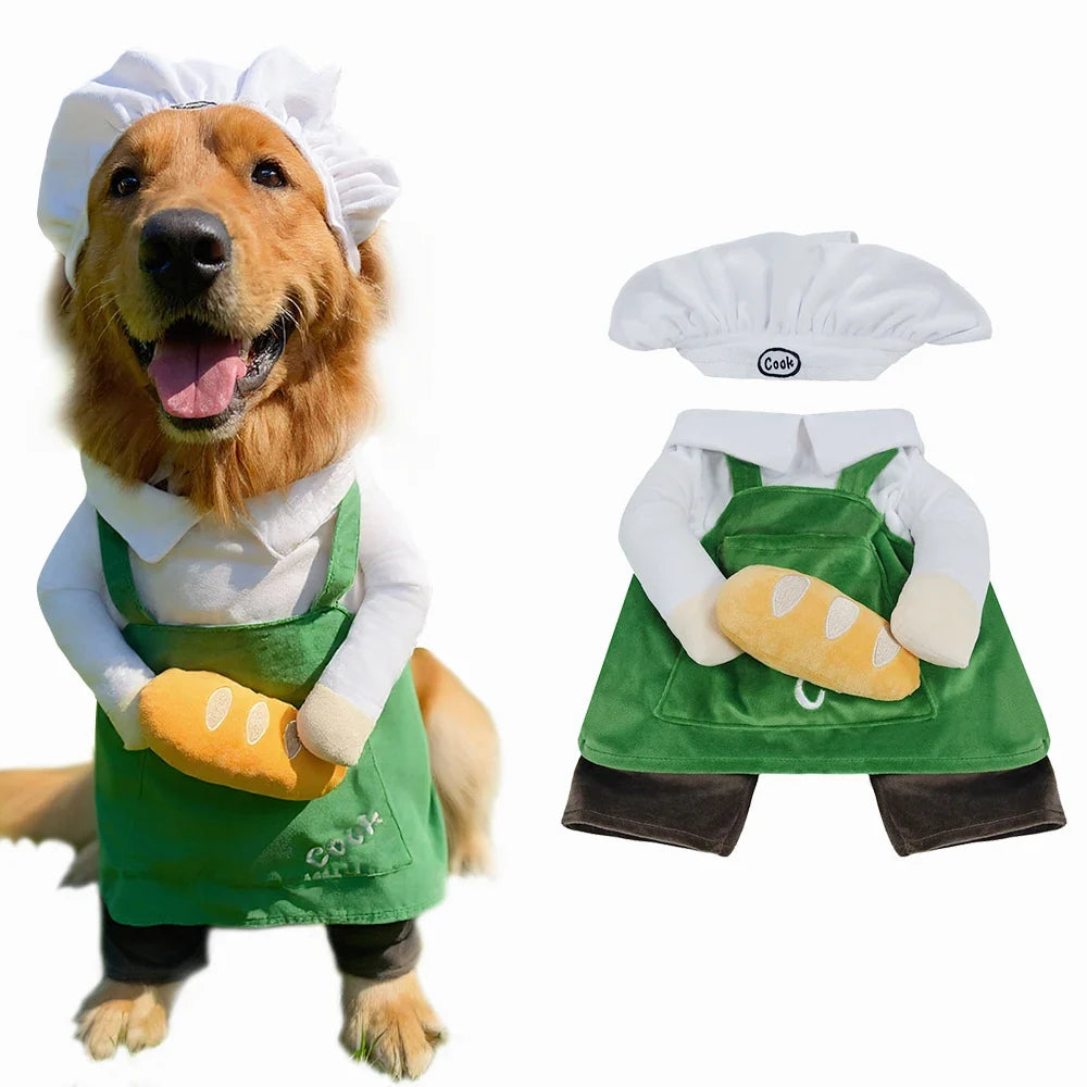 Dog Christmas Dress Up Chef Hat Set for Puppy Cosplay Funny Holiday Clothes Cooking Outfit Costumes for Small Medium Large Dogs