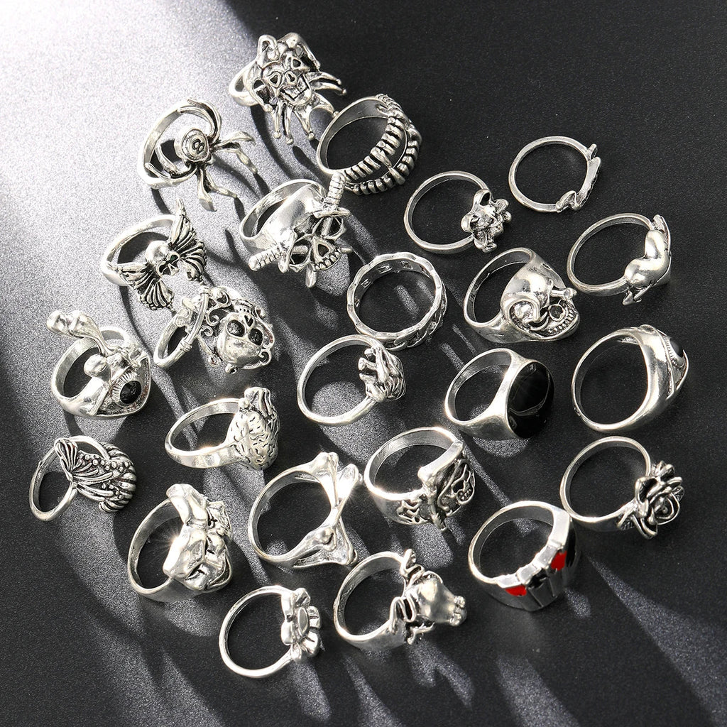 24-Piece Gothic Punk Ring Set