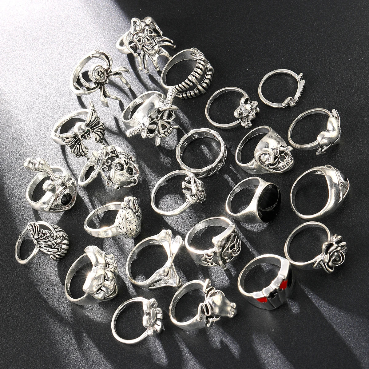 24-Piece Gothic Punk Ring Set