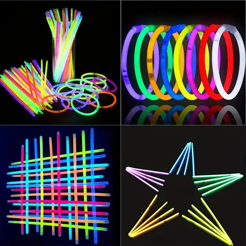 100Pcs 8-Inch Neon Glow Sticks Toys Vibrant Multicolor Glow Ties for DIY Jewelry Party Gifts Birthdays Halloween Decorations