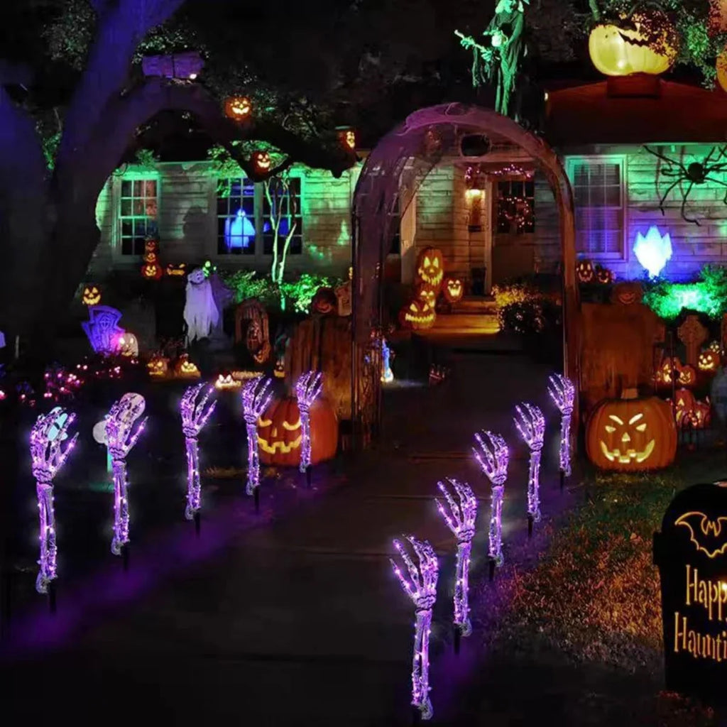 Halloween Solar Ghost Hand LED Light String, Ghost Festival Courtyard Atmosphere Decoration Light, Copper Wire Ground Plug Light