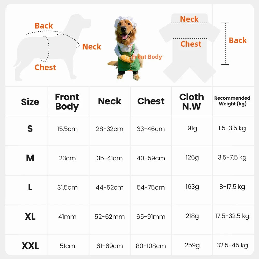 Dog Christmas Dress Up Chef Hat Set for Puppy Cosplay Funny Holiday Clothes Cooking Outfit Costumes for Small Medium Large Dogs