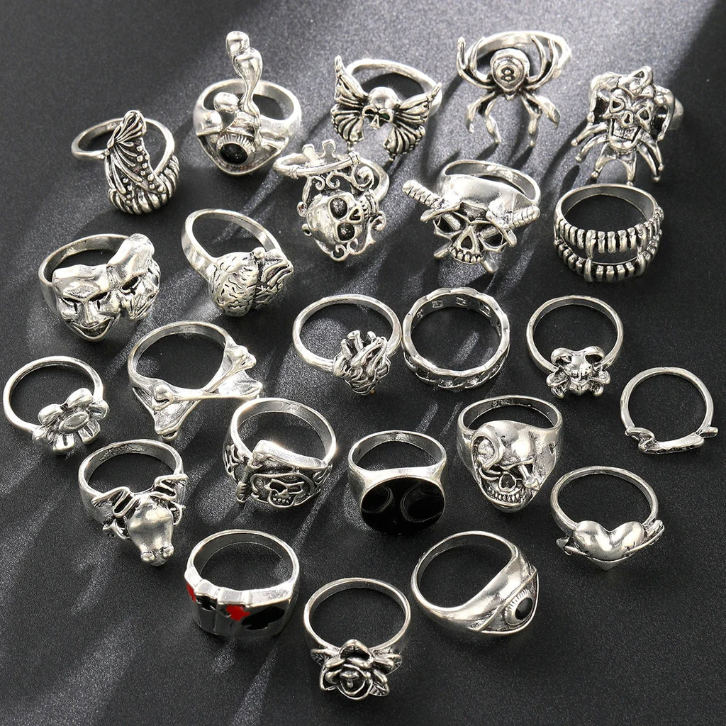 24-Piece Gothic Punk Ring Set