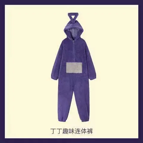 Adult Kids Teletubbies Costumes Soft Long Sleeves Piece Pajamas Costume Lala Home Clothes Cosplay Adult Unisex Party Wear