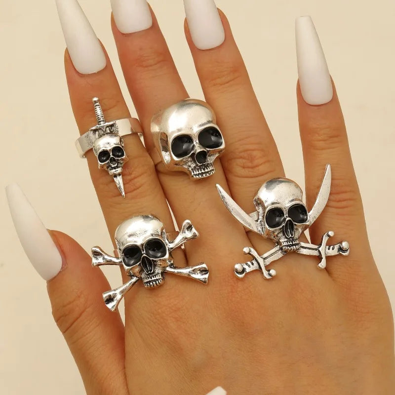 Personalized Gothic Skull Pirate Ring for Women, Halloween Dark Horror Fashion Party Opening Ring, Trendy Jewelry Accessories