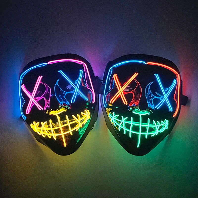 Wireless LED Purge Mask Neon Glow In Dark Scary Grimace Full Face Mask Cosplay Rave Bar Club Masquerade Carnival Party Decor