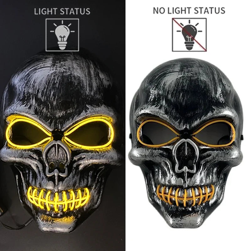 Evil Skull Mask Halloween Carnival Masquerade Haunted House Scary Decoration Cosplay Skeleton Scary Theme Party Light Up Mask