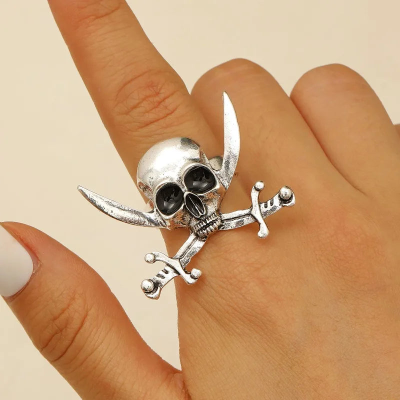 Personalized Gothic Skull Pirate Ring for Women, Halloween Dark Horror Fashion Party Opening Ring, Trendy Jewelry Accessories