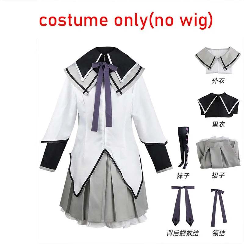 Anime Akemi Homura Cosplay Costume Fighting Uniform Stockings  Akemi Homura Outfits