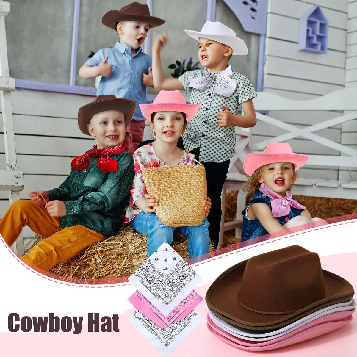 Kids’ Western Cowboy Hat & Bandana Party Sets