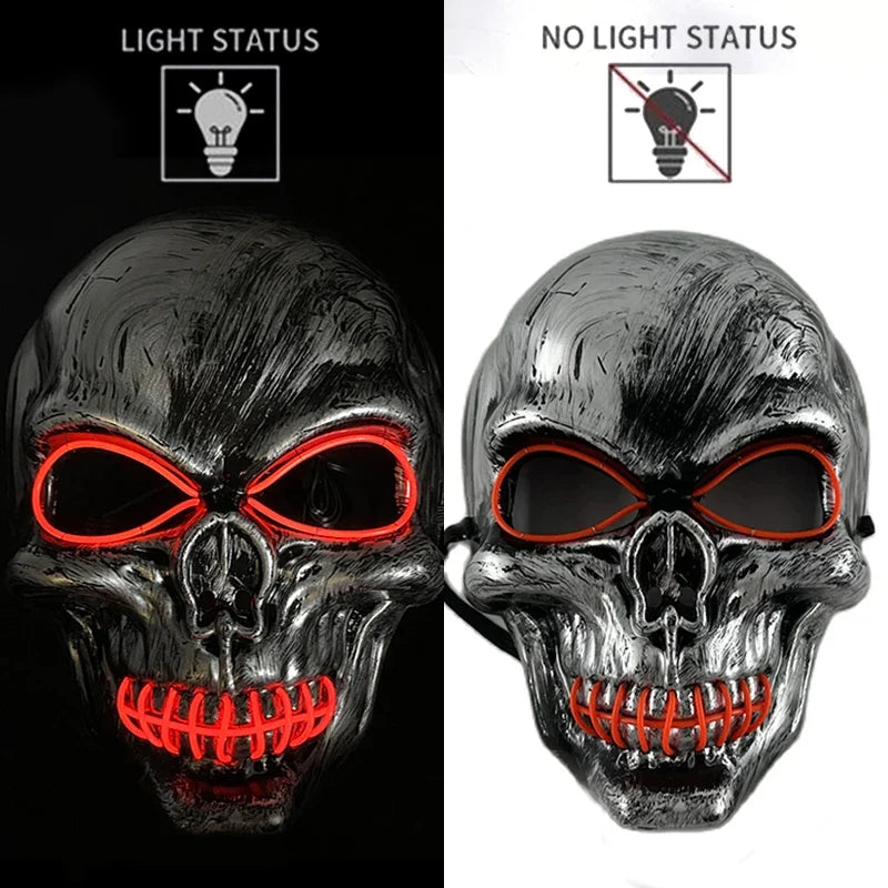 Evil Skull Mask Halloween Carnival Masquerade Haunted House Scary Decoration Cosplay Skeleton Scary Theme Party Light Up Mask
