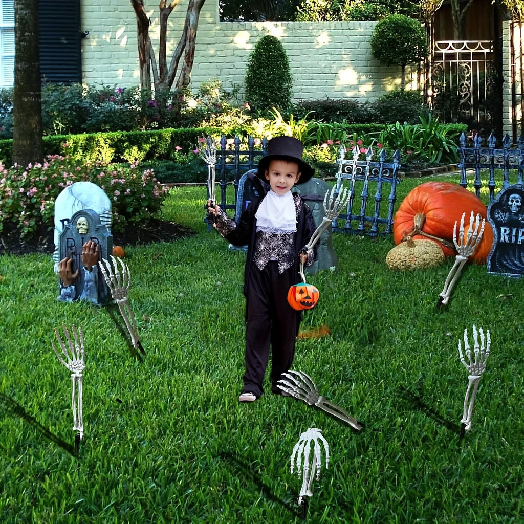 1/6pcs Skeleton Bone Garden Ground Stakes Skull Head & Hand for