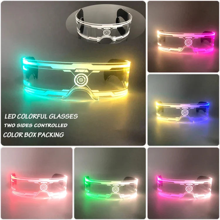 Cyberpunk LED Light Up Glasses Futuristic Luminous Unisex Eyewear Cool Glowing Glasses For Cosplay Bar Rave Club Halloween Party