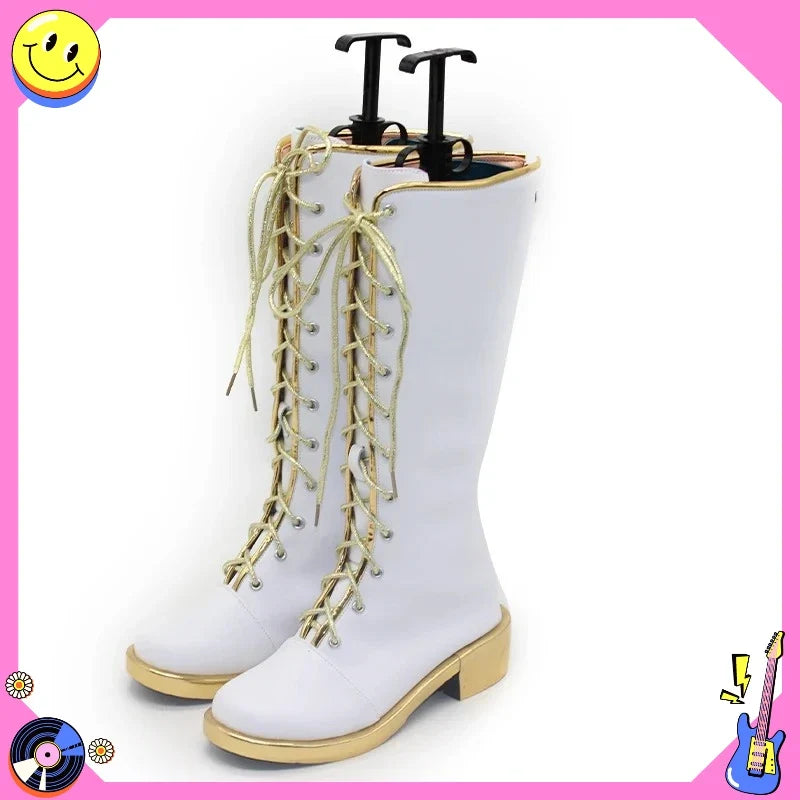 Hot Aesthetic White Leather Cosplay Boots - Halloween Comic-con Carnival Role Play Shoes