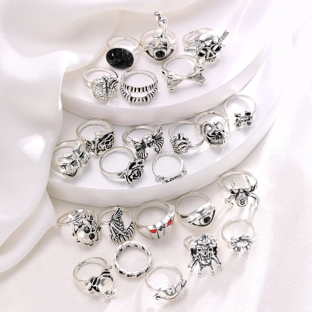 24-Piece Gothic Punk Ring Set