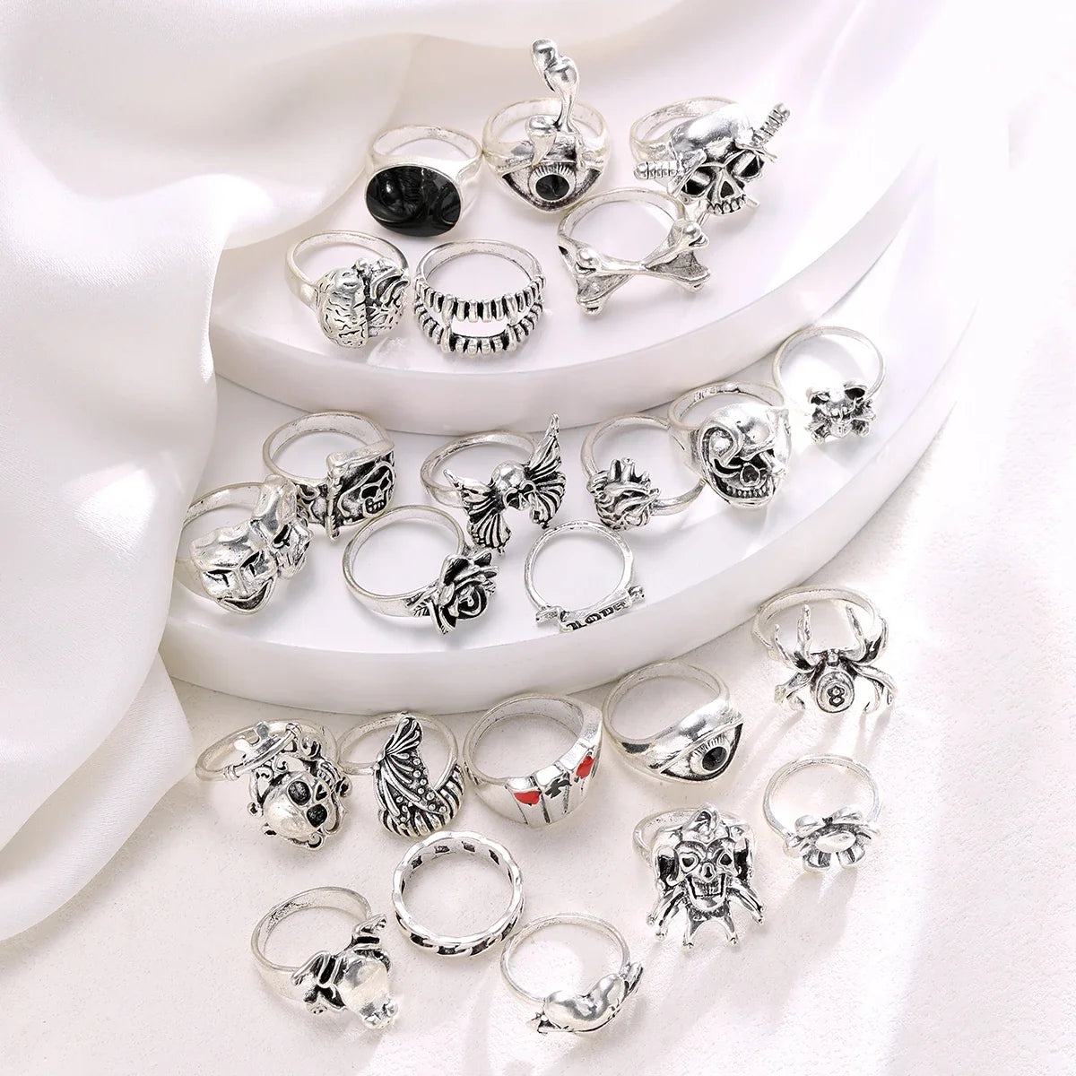 24-Piece Gothic Punk Ring Set