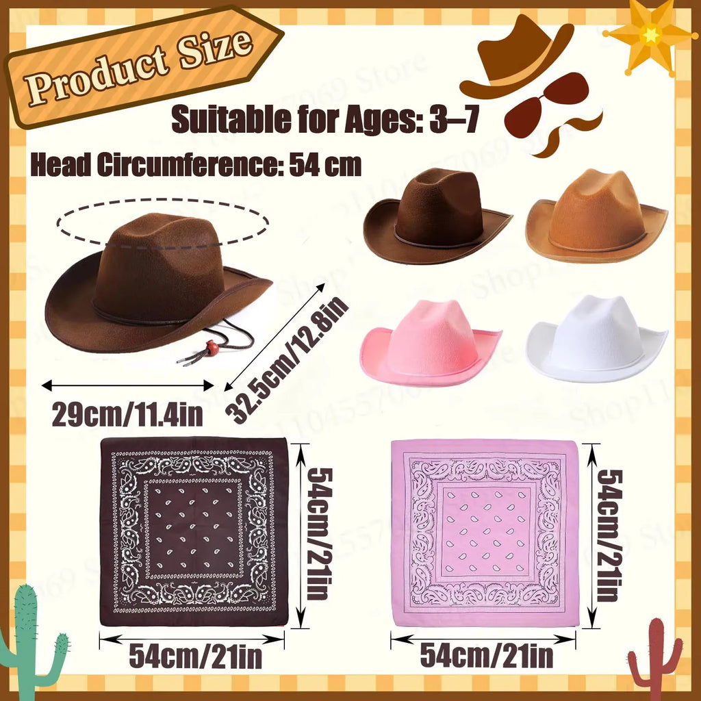 Kids’ Western Cowboy Hat & Bandana Party Sets
