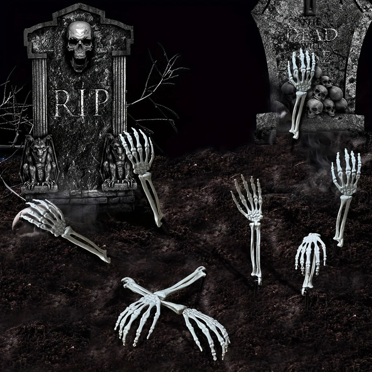 1/6pcs Skeleton Bone Garden Ground Stakes Skull Head & Hand for