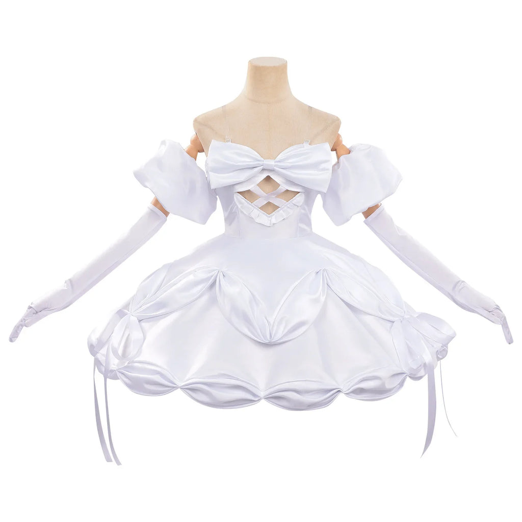 Anime Zombie Stage Sua Cosplay Costume Wig Alien Stage White Dress Socks Bow Tie Headscarf Outfit Halloween Party Role Play