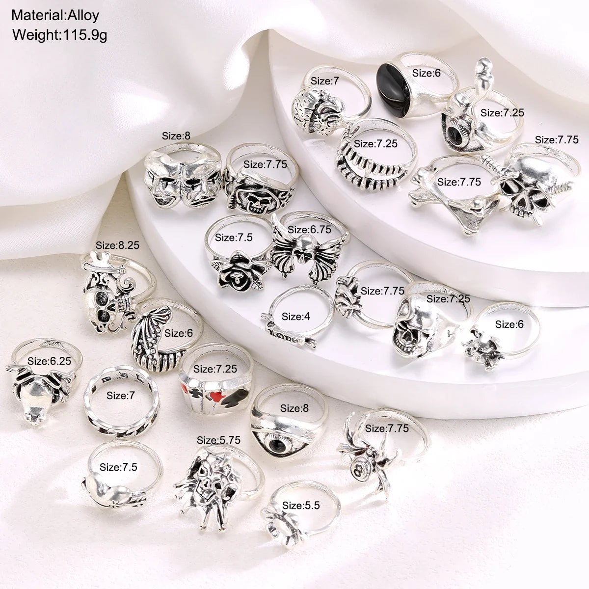 24-Piece Gothic Punk Ring Set