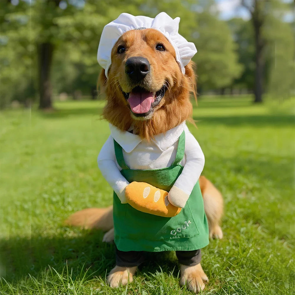 Dog Christmas Dress Up Chef Hat Set for Puppy Cosplay Funny Holiday Clothes Cooking Outfit Costumes for Small Medium Large Dogs