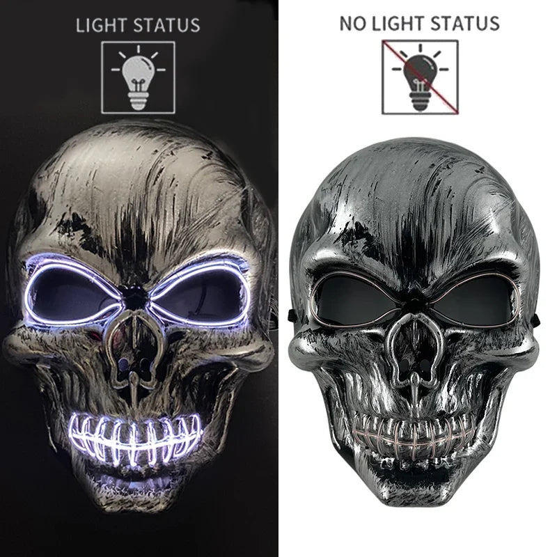 Evil Skull Mask Halloween Carnival Masquerade Haunted House Scary Decoration Cosplay Skeleton Scary Theme Party Light Up Mask