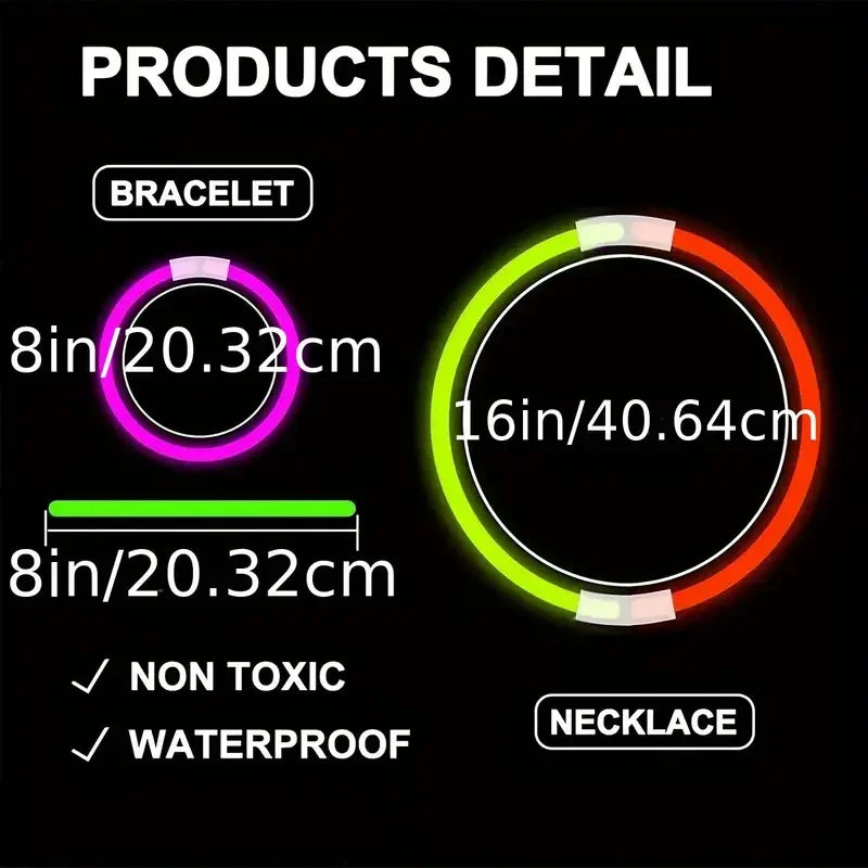 100Pcs 8-Inch Neon Glow Sticks Toys Vibrant Multicolor Glow Ties for DIY Jewelry Party Gifts Birthdays Halloween Decorations
