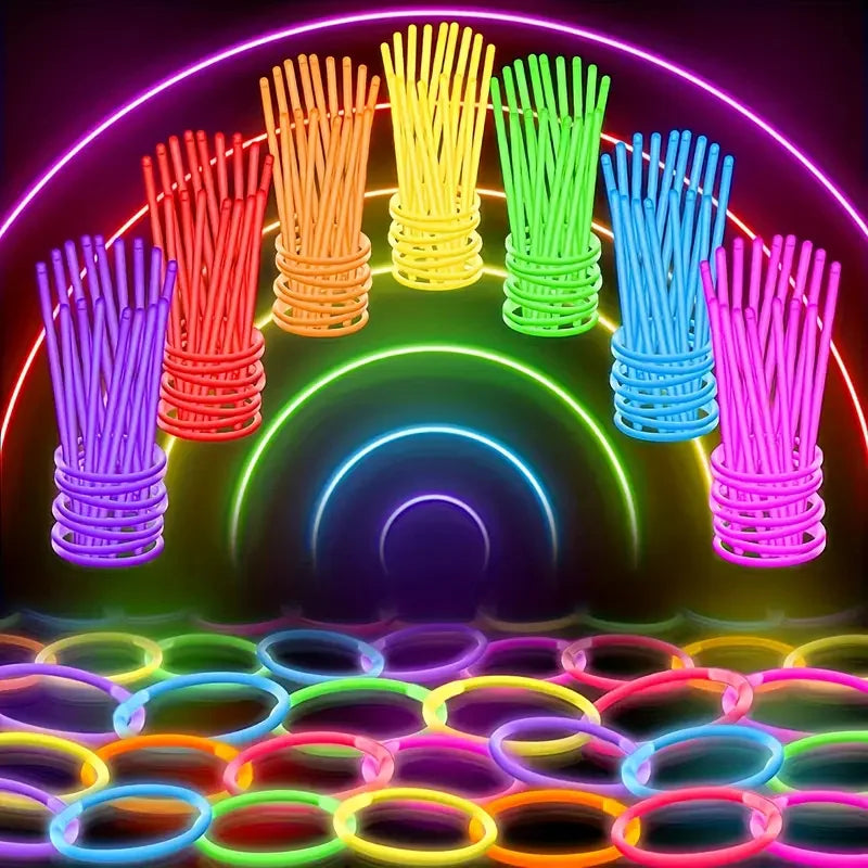 100Pcs 8-Inch Neon Glow Sticks Toys Vibrant Multicolor Glow Ties for DIY Jewelry Party Gifts Birthdays Halloween Decorations