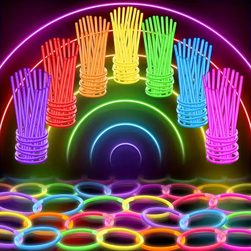 100Pcs 8-Inch Neon Glow Sticks Toys Vibrant Multicolor Glow Ties for DIY Jewelry Party Gifts Birthdays Halloween Decorations