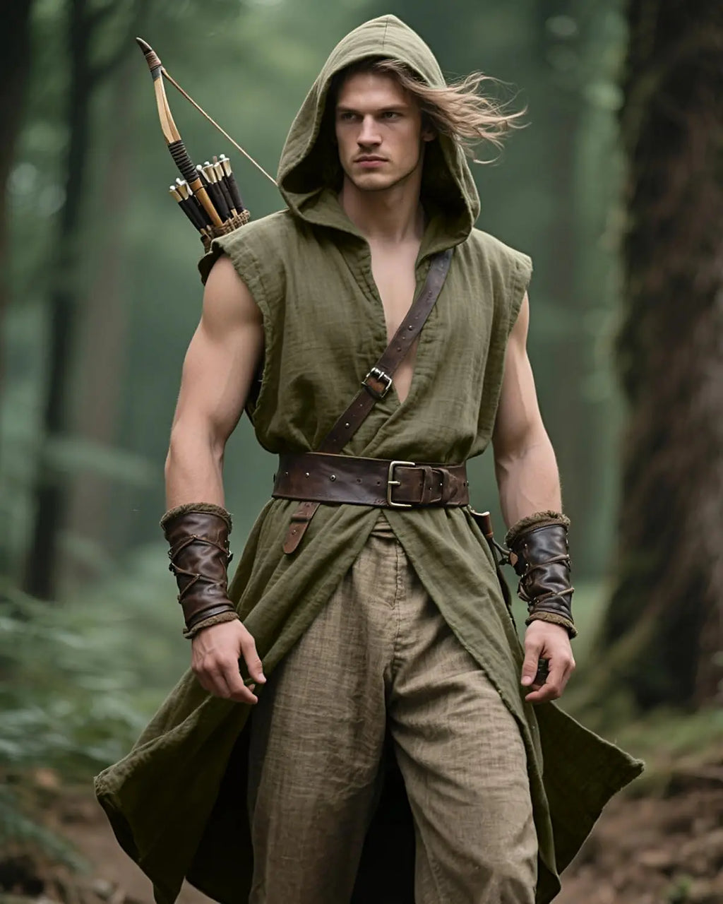 Men's Medieval Hooded Surcoat Renaissance Tabard Sleeveless Tunic Cloak Viking Costume Holloween Assassin Cosplay