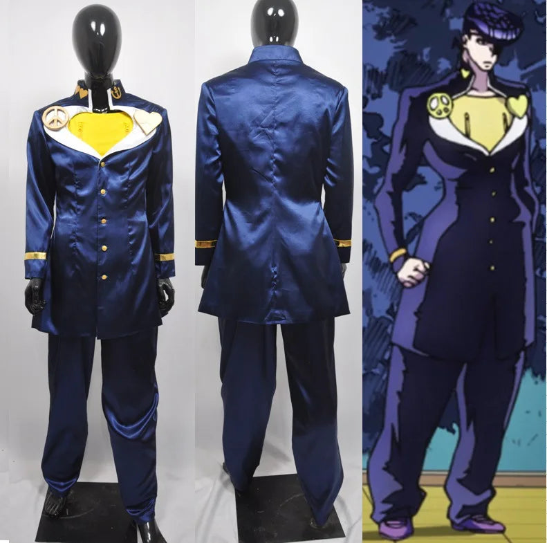 Anime JOJO Bizarre Adventure Josuke Higashikata Cosplay Costume Blue Jacket Uniform Set Party Carnival Halloween Outfits