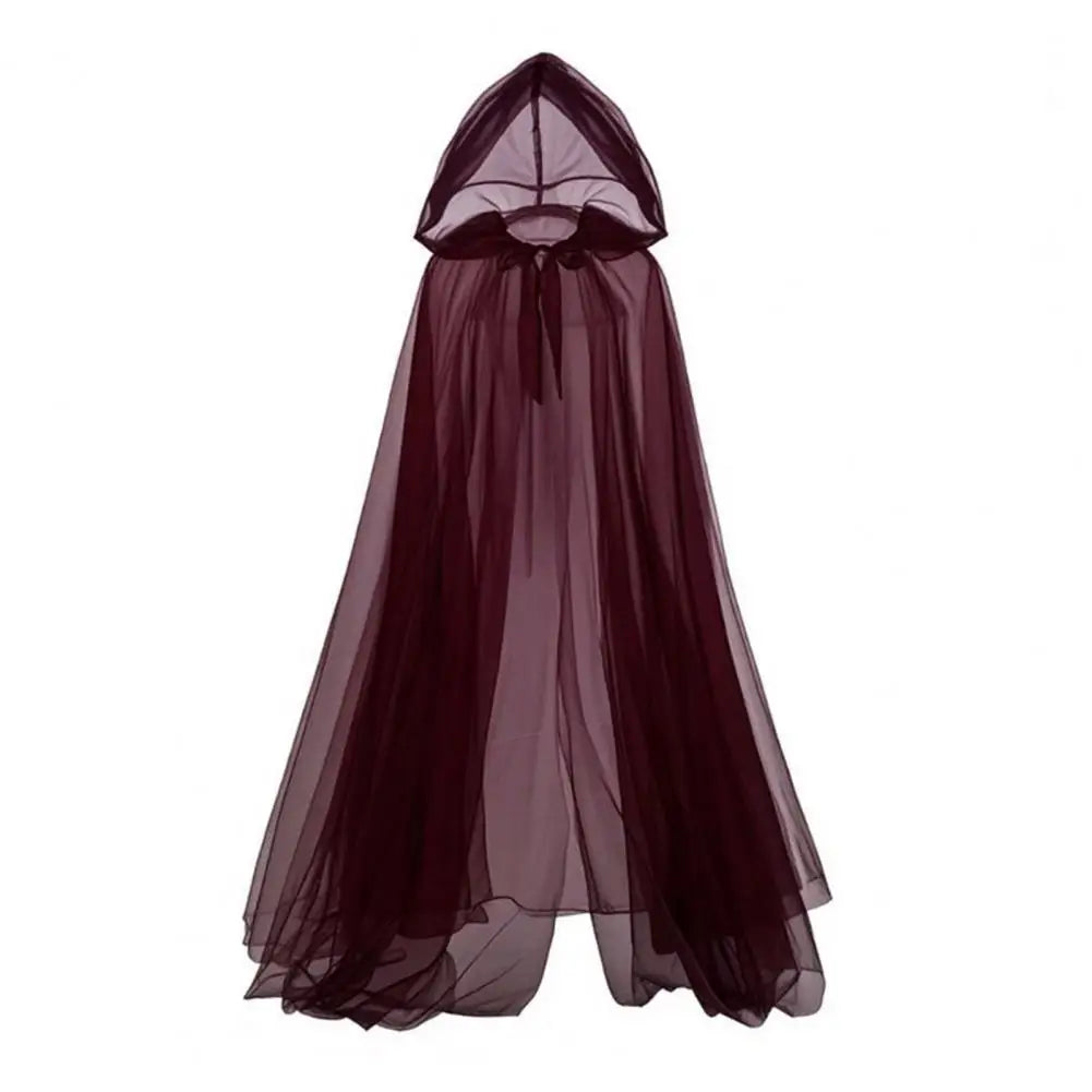 Halloween Ghost Cosplay Costume Cloak Adult Hooded Lace-up Full-Length Sheer Cape with Oversized Hood