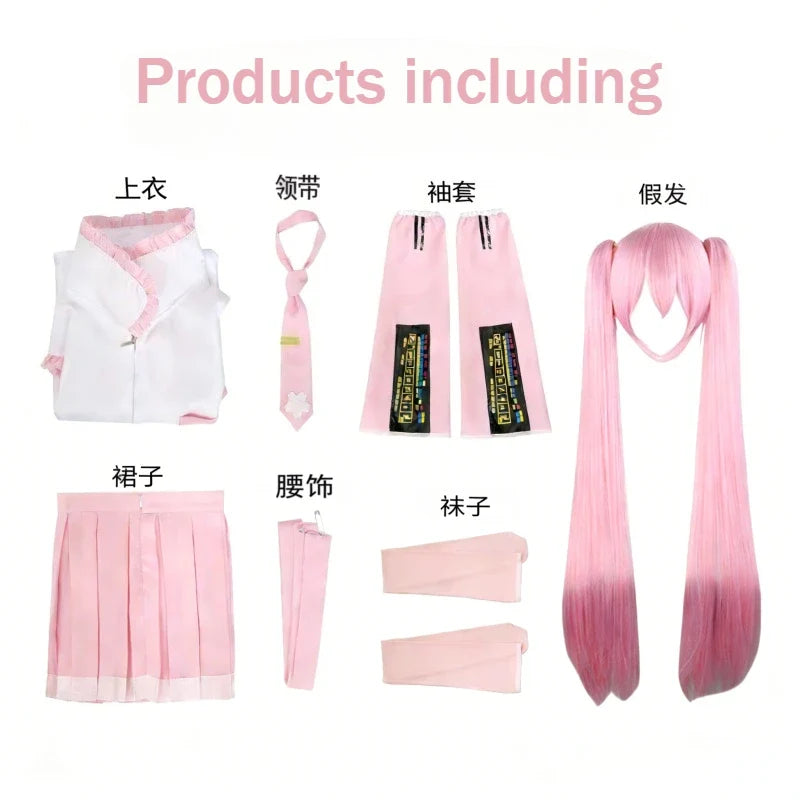 Miku Cosplay Costume Green Ponytail Wig Anime Virtual Singer Role Playing Uniform Girl Party Comic Con Outfits Tops Skirt Props