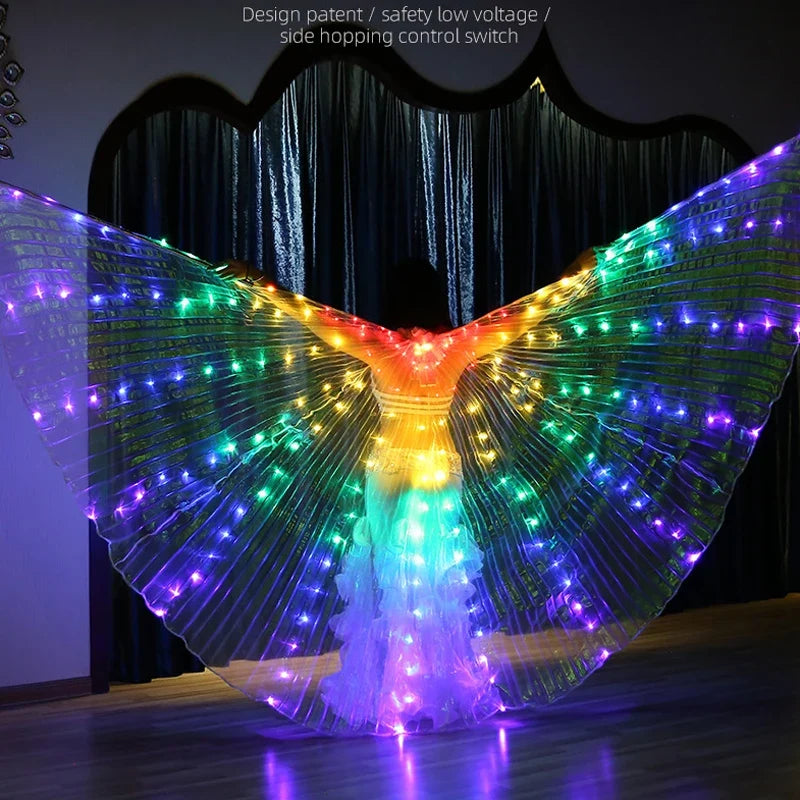 Belly Dance Colorful Butterfly Wings Cape Rave Costume LED Angel Wings for Women Halloween Christmas Light Up Stage Wear