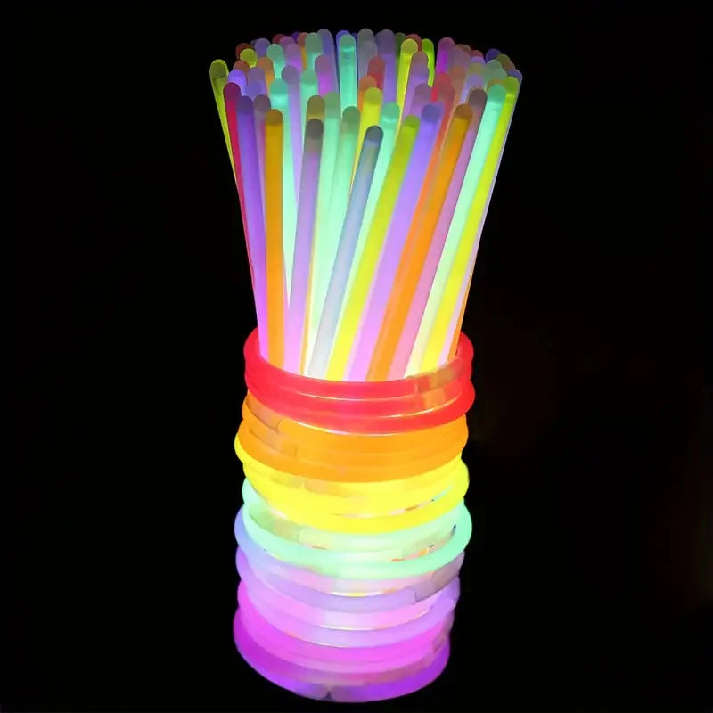 100Pcs 8-Inch Neon Glow Sticks Toys Vibrant Multicolor Glow Ties for DIY Jewelry Party Gifts Birthdays Halloween Decorations