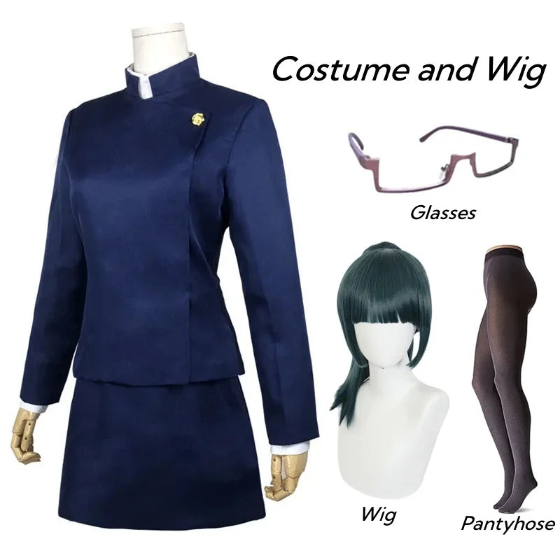 Maki Zenin Cosplay Costume – Anime Uniform Full Set with Wig & Glasses