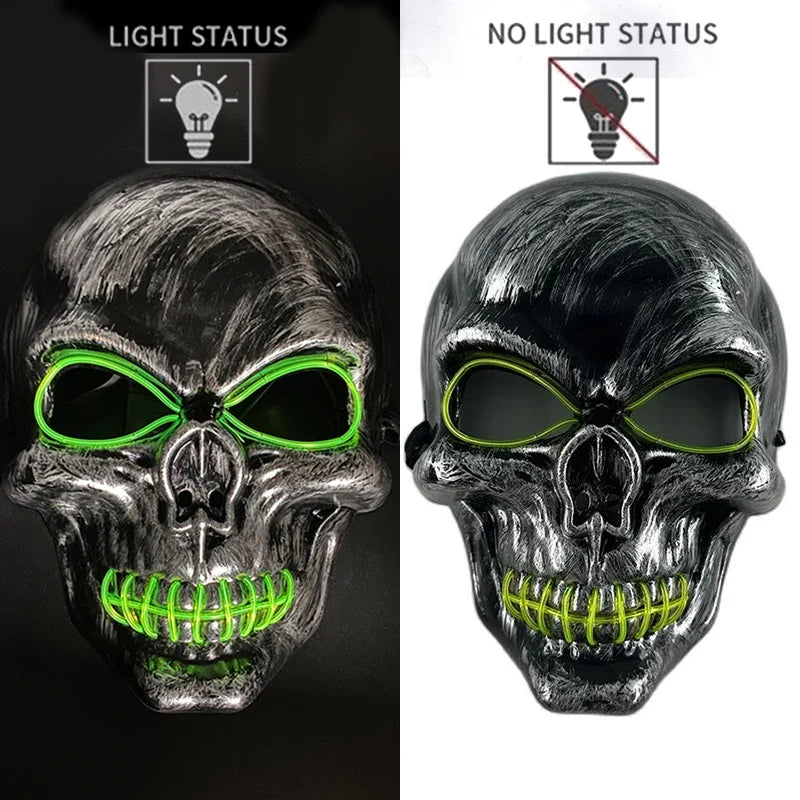 Evil Skull Mask Halloween Carnival Masquerade Haunted House Scary Decoration Cosplay Skeleton Scary Theme Party Light Up Mask