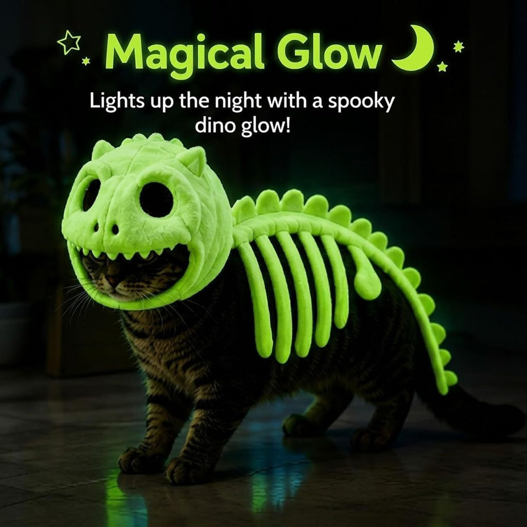 Dinosaur Skeleton Glow in Dark Dog and Cat Costume,Pet Dinosaur Costume,Plush Halloween Pet Hood Outfit - Purple - Size 47.2in