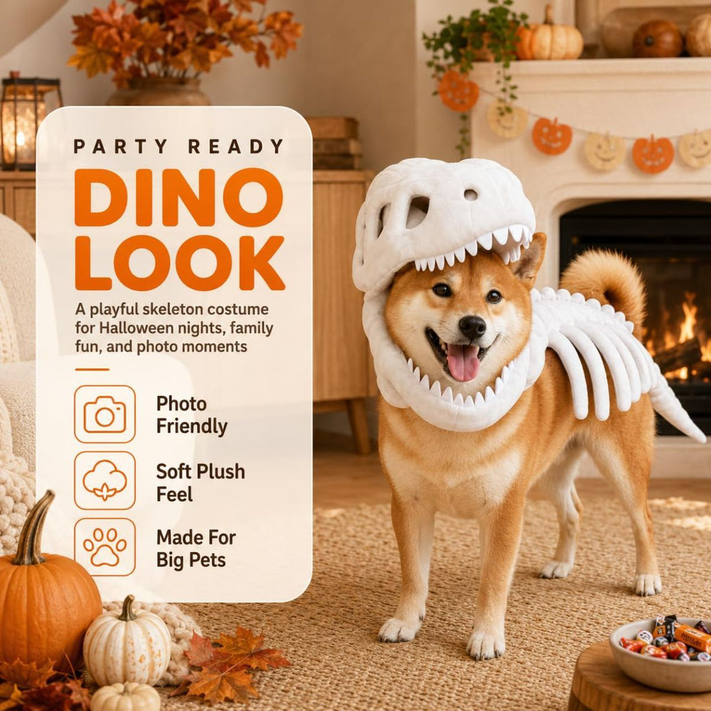 Dinosaur Skeleton Glow in Dark Dog and Cat Costume,Pet Dinosaur Costume,Plush Halloween Pet Hood Outfit - Purple - Size 47.2in