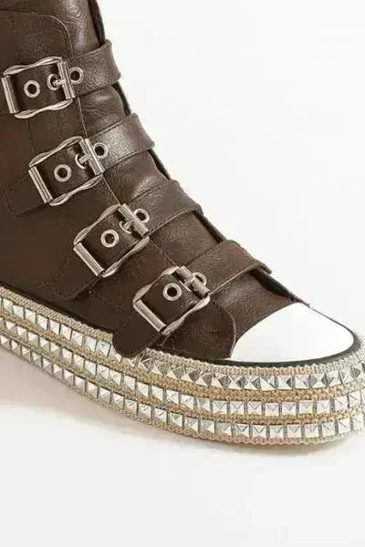 Studded Multi-Buckle Platform Sneakers