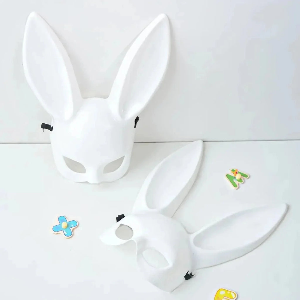 Black and White Rabbit Mask with Long Ears | Bunny Cosplay and Halloween Costume Accessory