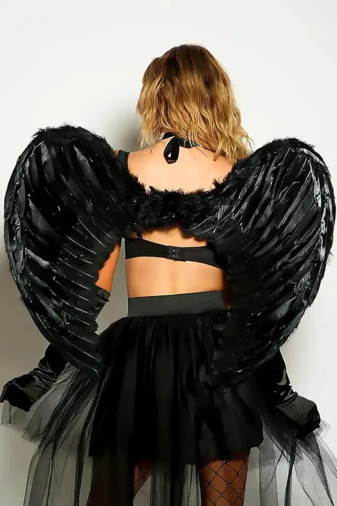 Black Faux-Feather Costume Wings