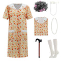Old Lady Costume for Women Grandma Costume Kit with Nightgown Old Lady Dress Granny Costume Halloween Outfits S/M