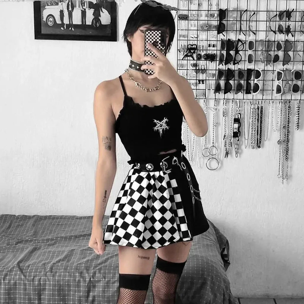 Checkerboard Gothic Punk Chain Skirt