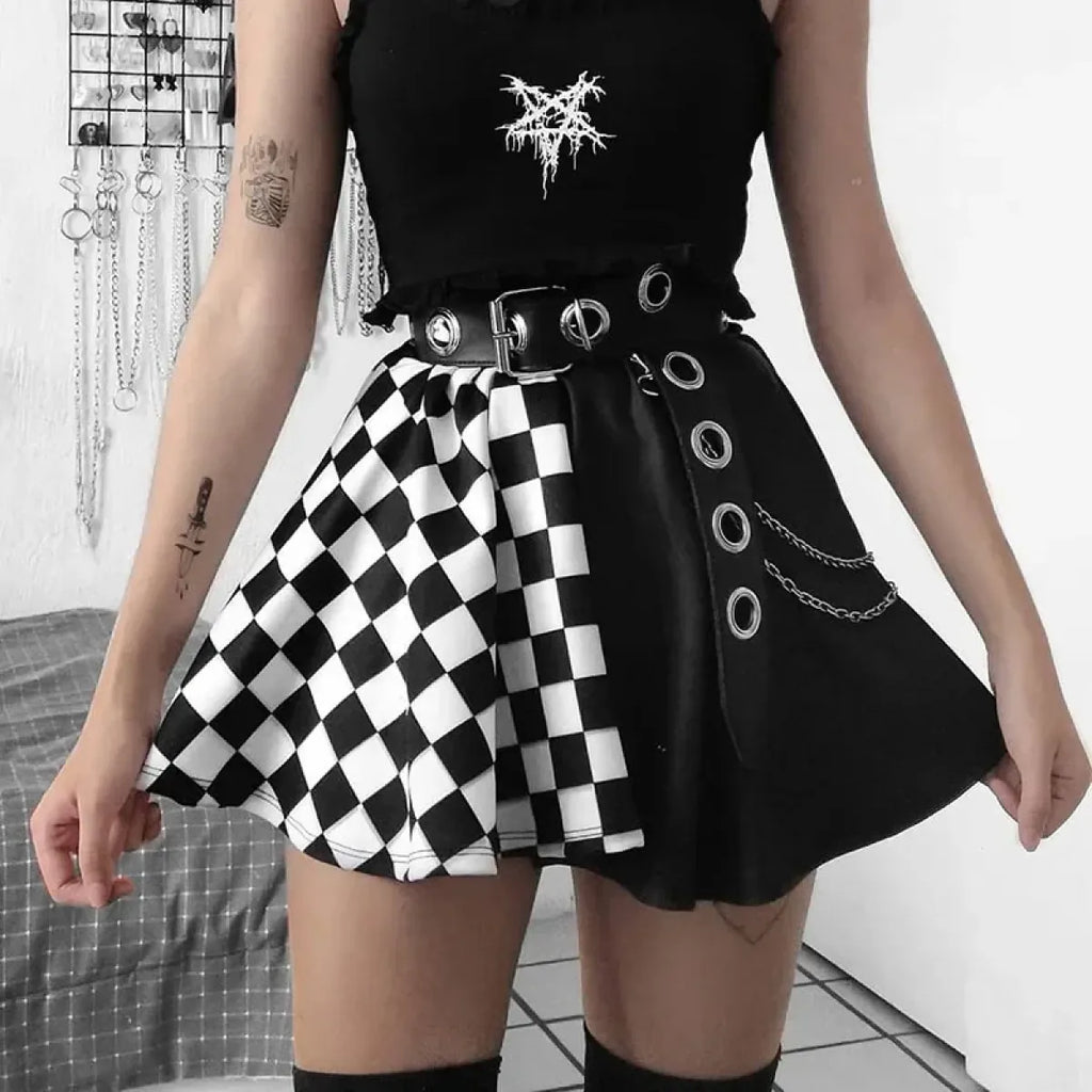Checkerboard Gothic Punk Chain Skirt