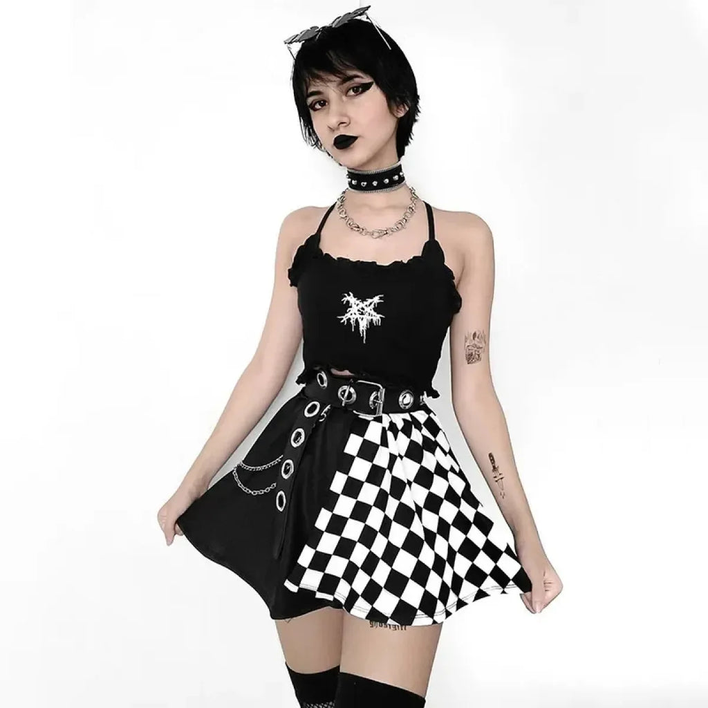 Checkerboard Gothic Punk Chain Skirt