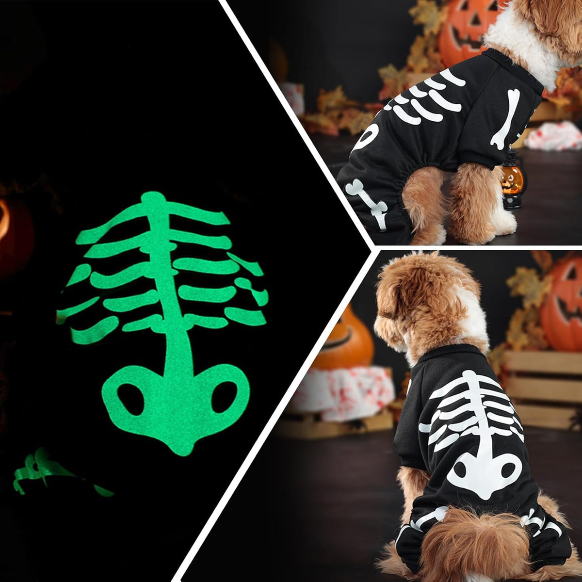 Glow-in-the-Dark Skeleton Dog Halloween Jumpsuit