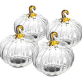 Set of 4 Clear Glass Pumpkin Decor